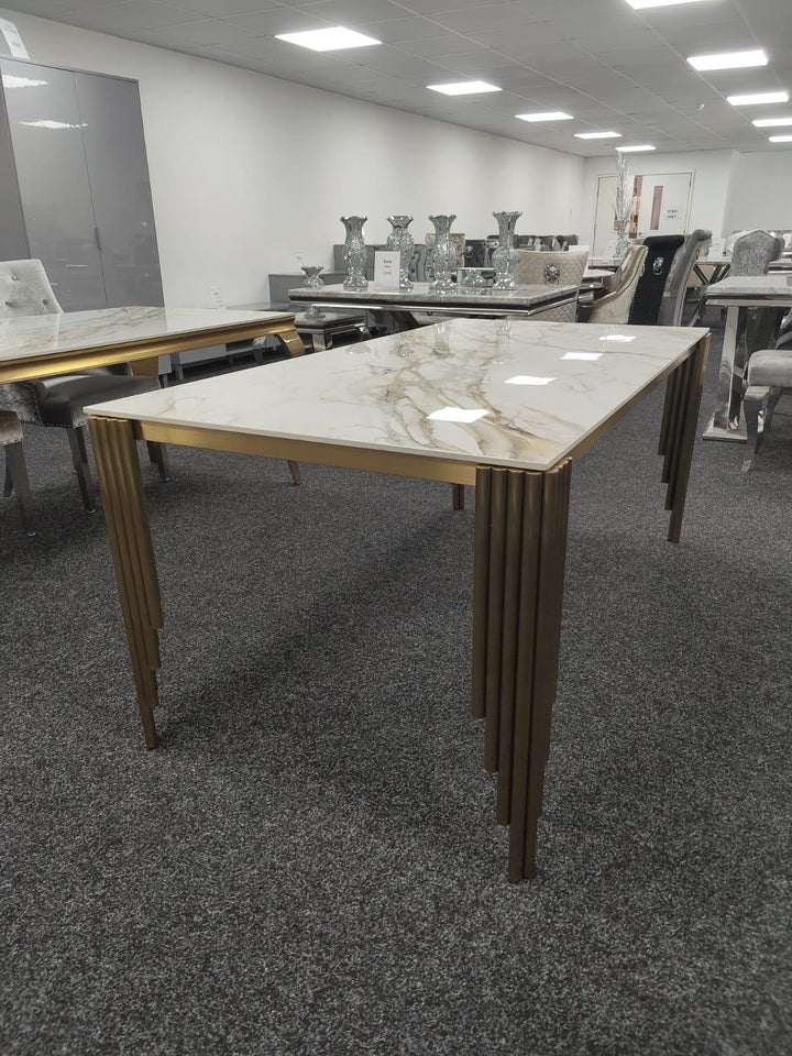 Mayfair 180cm Ceramic Marble & Gold Dining Table - Belmont Interiors