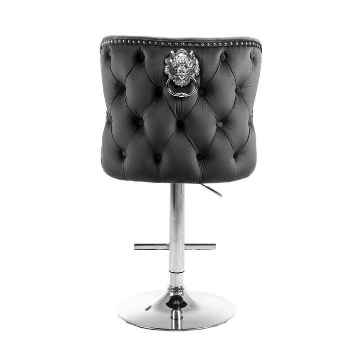 Valentino Lion Knocker Quilted Tufted Plush Velvet Bar Stools - Belmont Interiors