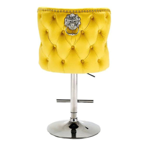 Valentino Lion Knocker Quilted Tufted Plush Velvet Bar Stools - Belmont Interiors