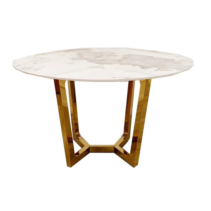 Lucien Gold 1.2 Round Dining Table with Sintered Stone Top - Belmont Interiors