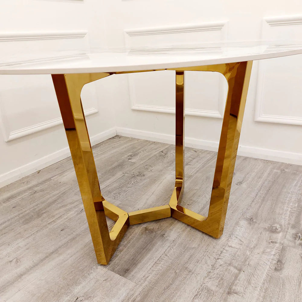 Lucien Gold 1.2 Round Dining Table with Sintered Stone Top - Belmont Interiors