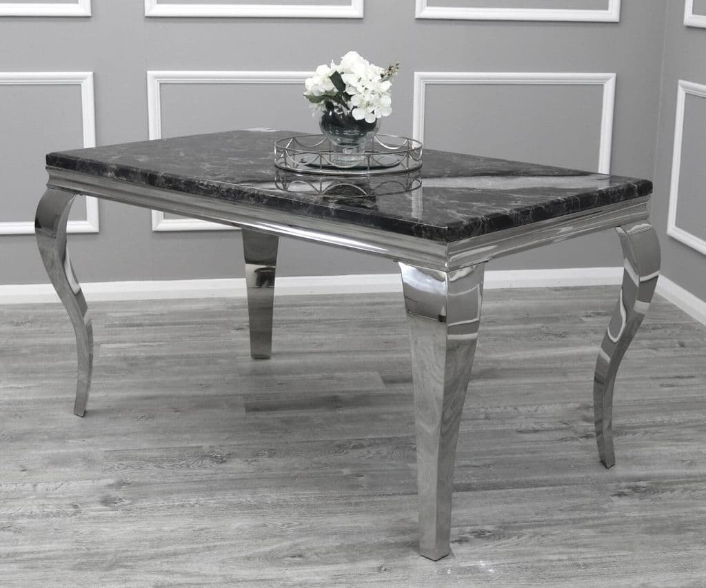 Louis Black Marble 180CM Dining Table + Grey Lion Chairs, 160cm Bench Option - Belmont Interiors