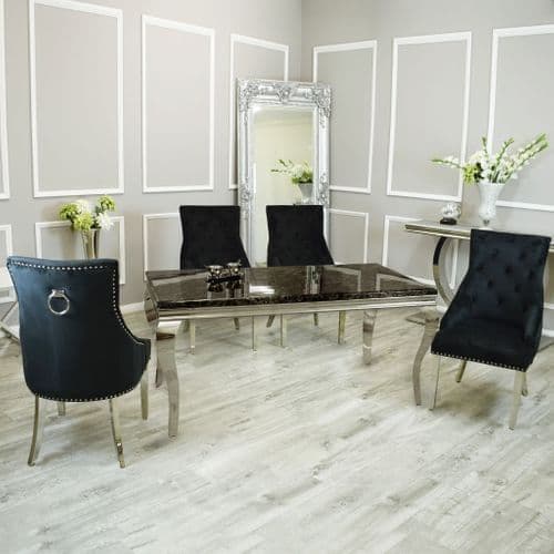 Louis Black Marble Dining Table - All Sizes - Belmont Interiors