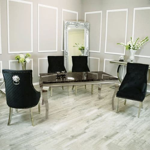 Louis Black Marble Dining Table - All Sizes - Belmont Interiors