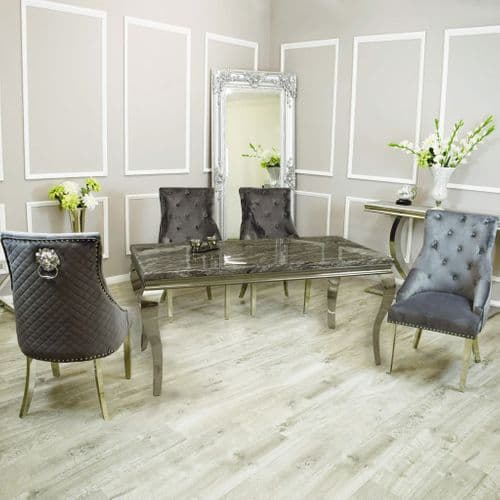 Louis Black Marble Dining Table - All Sizes - Belmont Interiors