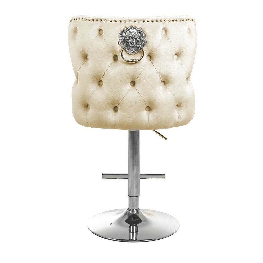 Valentino Lion Knocker Quilted Tufted Plush Velvet Bar Stools - Belmont Interiors