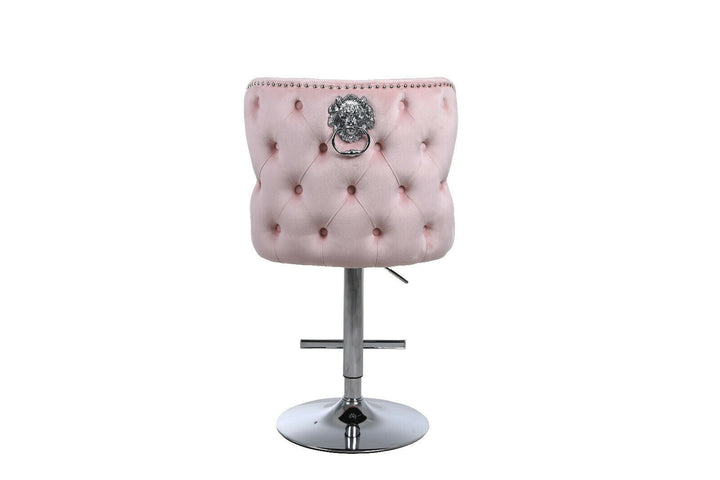 Valentino Lion Knocker Quilted Tufted Plush Velvet Bar Stools - Belmont Interiors