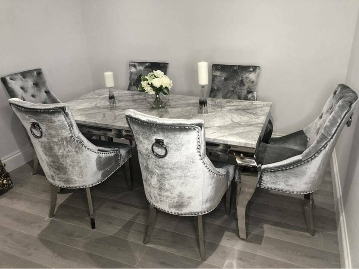 Louis 180cm White Marble Dining Table + Belle Plush Velvet Chairs - Belmont Interiors