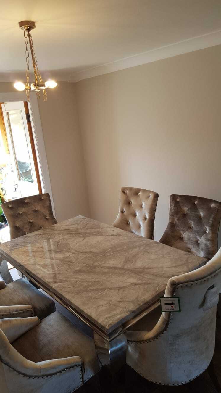 Louis 120cm White Marble Dining Table + Belle Plush Velvet Chairs - Belmont Interiors