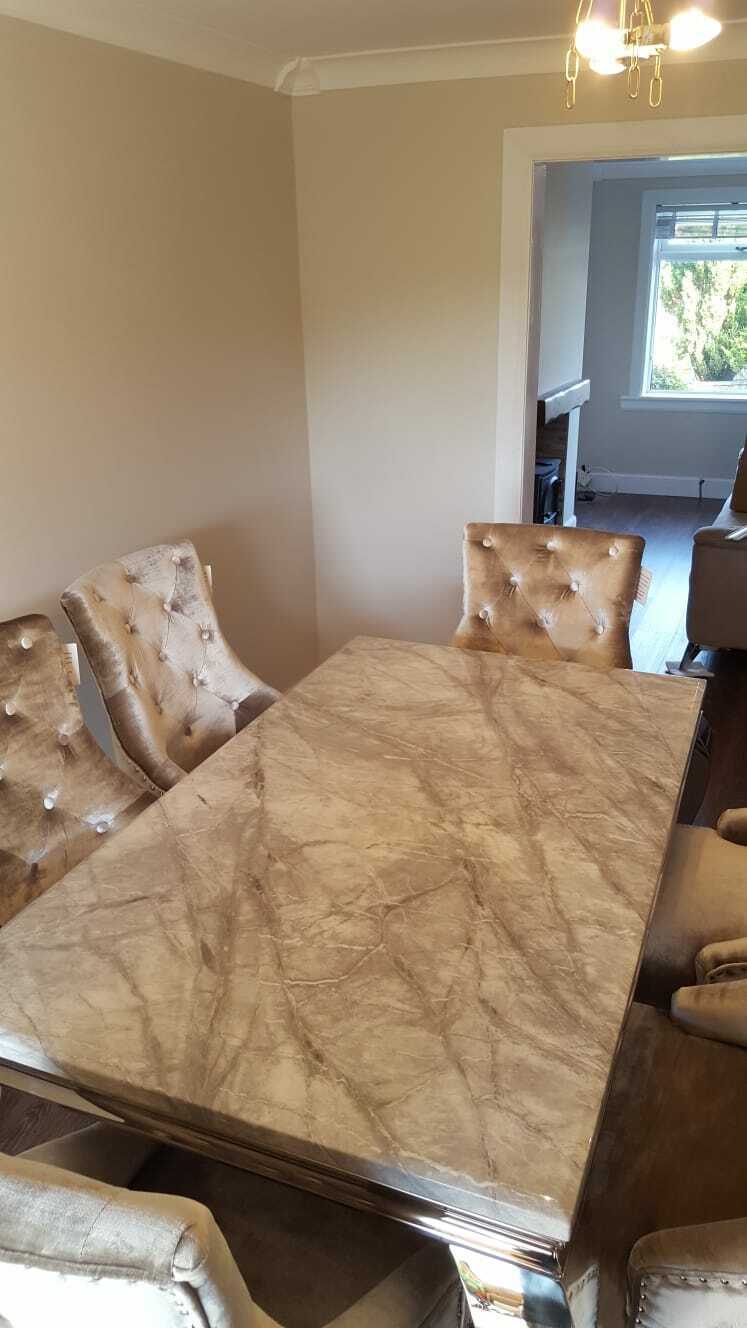 Louis 120cm Grey Marble Dining Table + Belle Plush Velvet Chairs - Belmont Interiors